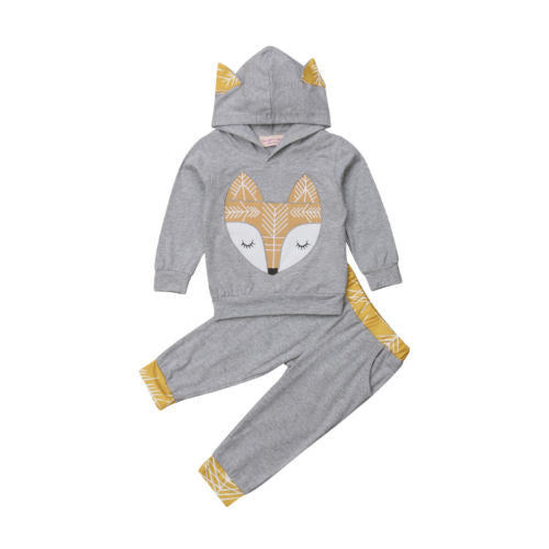 Cartoon Newborn Baby Boy Girl Hooded Sweatshirt Tops Long Pant 2PCS Outfit Autumn Baby Clothes Set - ebowsos