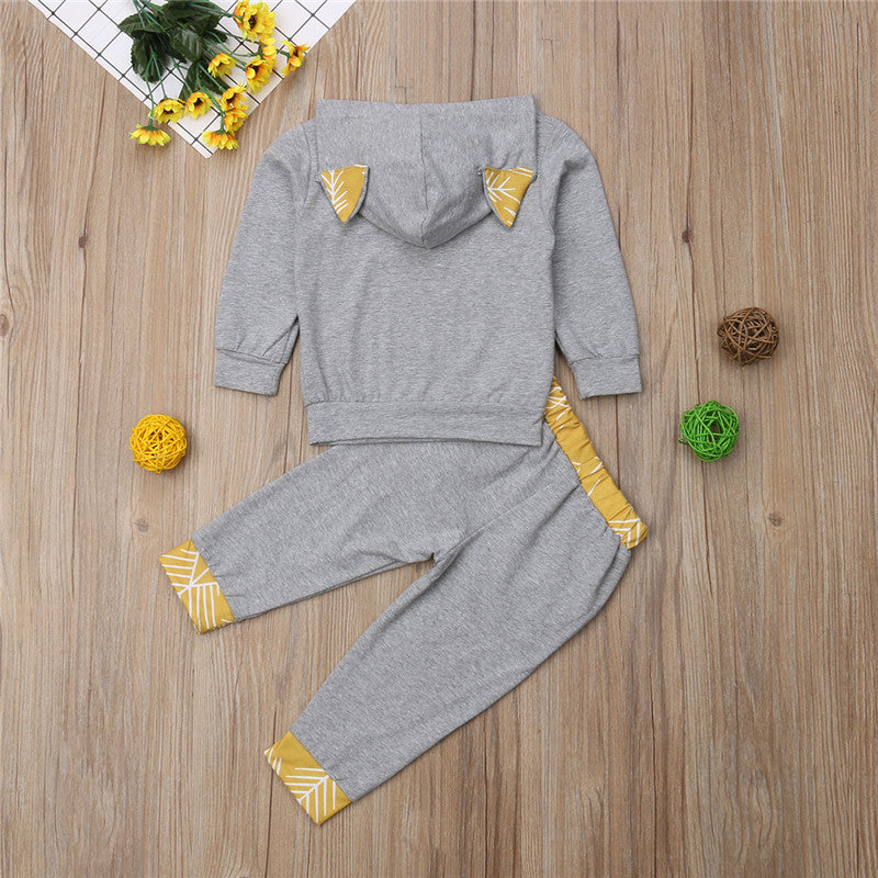 Cartoon Newborn Baby Boy Girl Hooded Sweatshirt Tops Long Pant 2PCS Outfit Autumn Baby Clothes Set - ebowsos