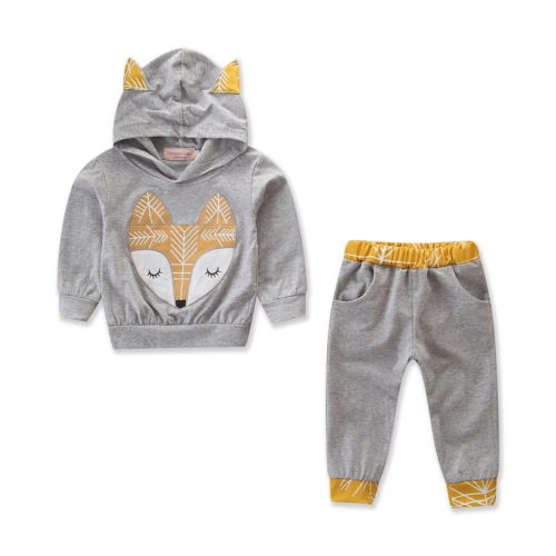 Cartoon Newborn Baby Boy Girl Hooded Sweatshirt Tops Long Pant 2PCS Outfit Autumn Baby Clothes Set - ebowsos