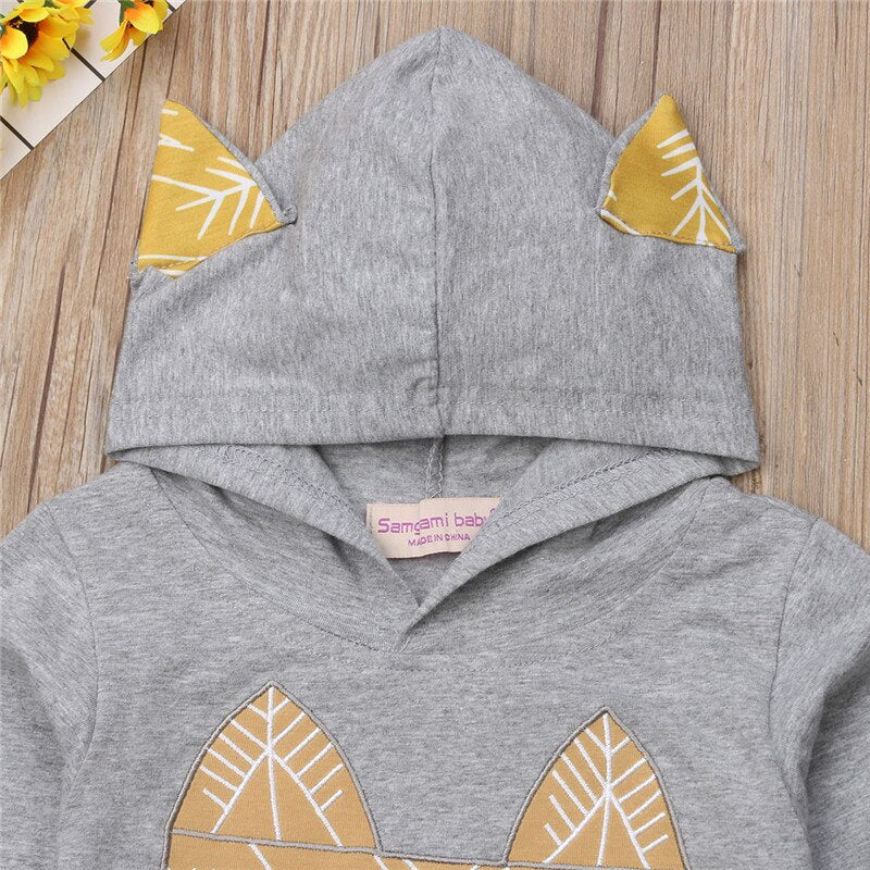 Cartoon Newborn Baby Boy Girl Hooded Sweatshirt Tops Long Pant 2PCS Outfit Autumn Baby Clothes Set - ebowsos