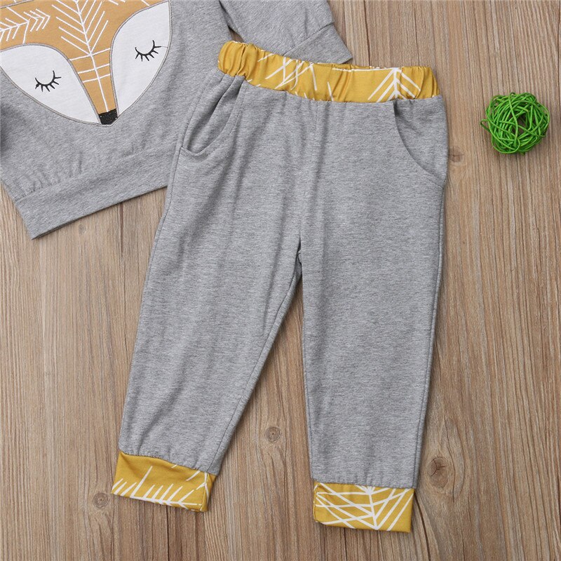 Cartoon Newborn Baby Boy Girl Hooded Sweatshirt Tops Long Pant 2PCS Outfit Autumn Baby Clothes Set - ebowsos