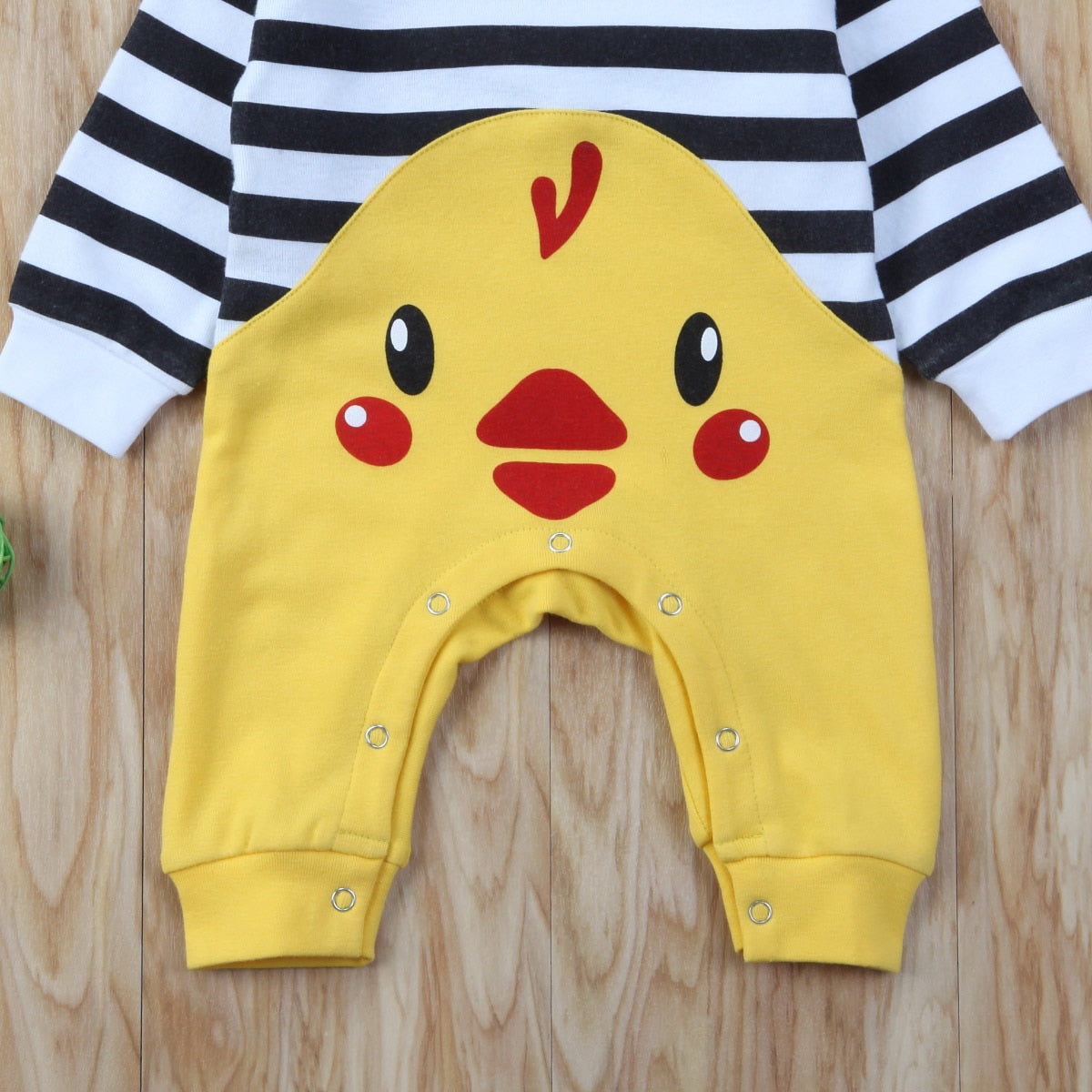 Cartoon Newborn Baby Boy Girl Striped Long Sleeve Hooded Romper Playsuit Clothes - ebowsos