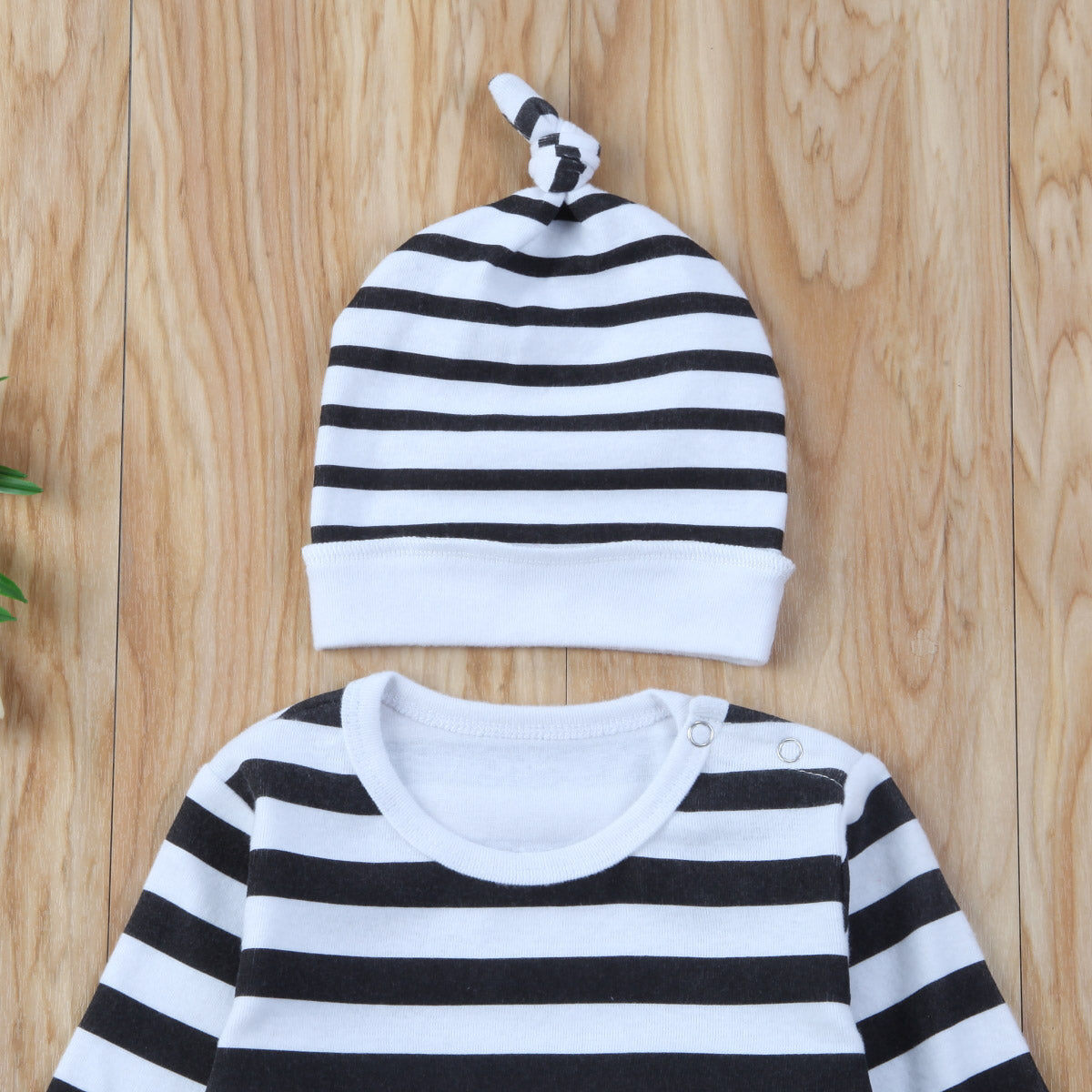 Cartoon Newborn Baby Boy Girl Striped Long Sleeve Hooded Romper Playsuit Clothes - ebowsos