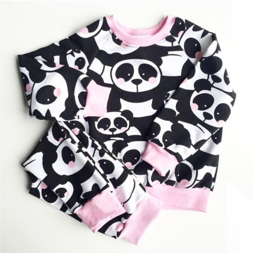 Cartoon Panda Newborn Infant Baby Girls Clothing Sets Long Sleeve Tops Sweatshirt T-Shirt+Long Leggings Pants Outfit Set - ebowsos