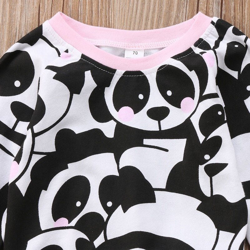 Cartoon Panda Newborn Infant Baby Girls Clothing Sets Long Sleeve Tops Sweatshirt T-Shirt+Long Leggings Pants Outfit Set - ebowsos