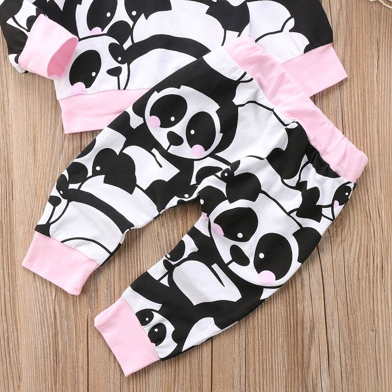 Cartoon Panda Newborn Infant Baby Girls Clothing Sets Long Sleeve Tops Sweatshirt T-Shirt+Long Leggings Pants Outfit Set - ebowsos