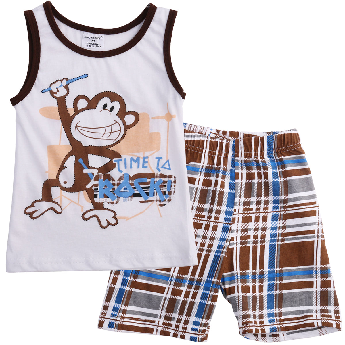 Cartoon monkey Toddler Kids Baby Boys Summer Outfits T-shirt Tank Tops cartoon monkey +Pants 2pcs Clothes Set - ebowsos