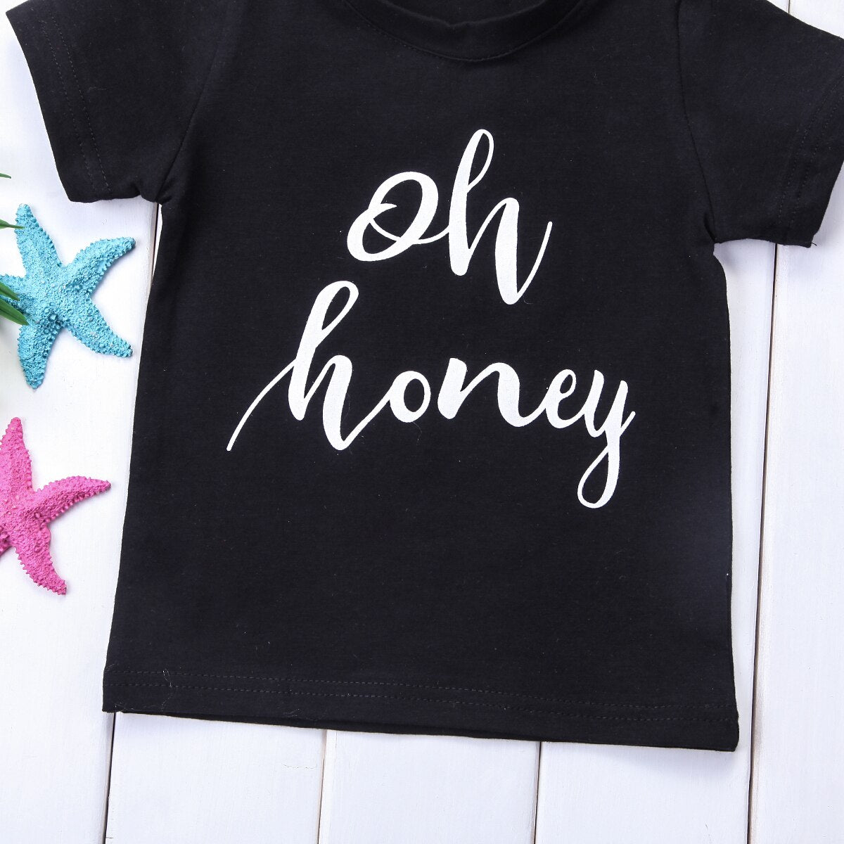 Casual Black Tops Kids Boy Girl Short Sleeve T-shirt Summer Cotton Clothes Fit For 1-6Y - ebowsos