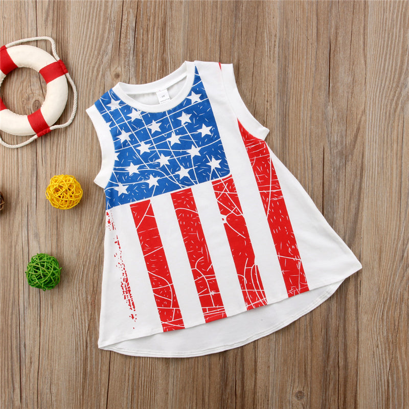 Casual Kids Baby Girl Mini Dress Toddler Girls Print American USA Flag Party Dresses Loose Summer Vestidos Clothes Jumper 1-6Y - ebowsos