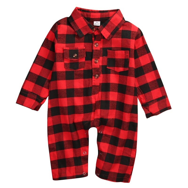 Casual Newborn Infant Baby Boy Plaid Bodysuit Jumpsuit Clothes Outfits - ebowsos