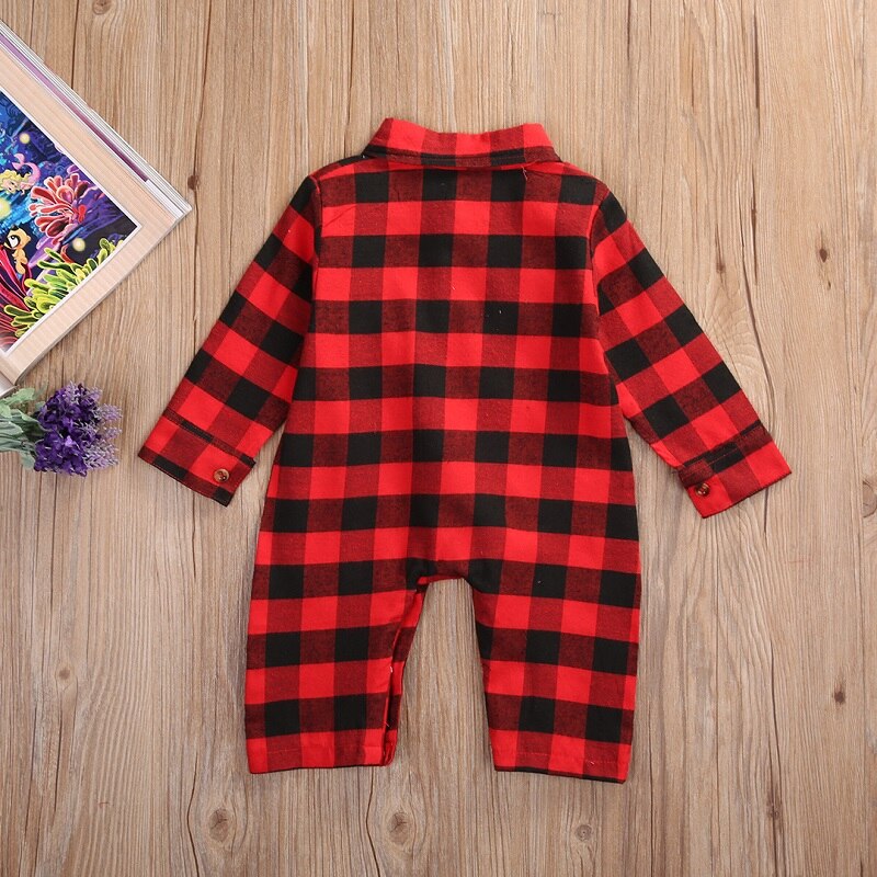 Casual Newborn Infant Baby Boy Plaid Bodysuit Jumpsuit Clothes Outfits - ebowsos