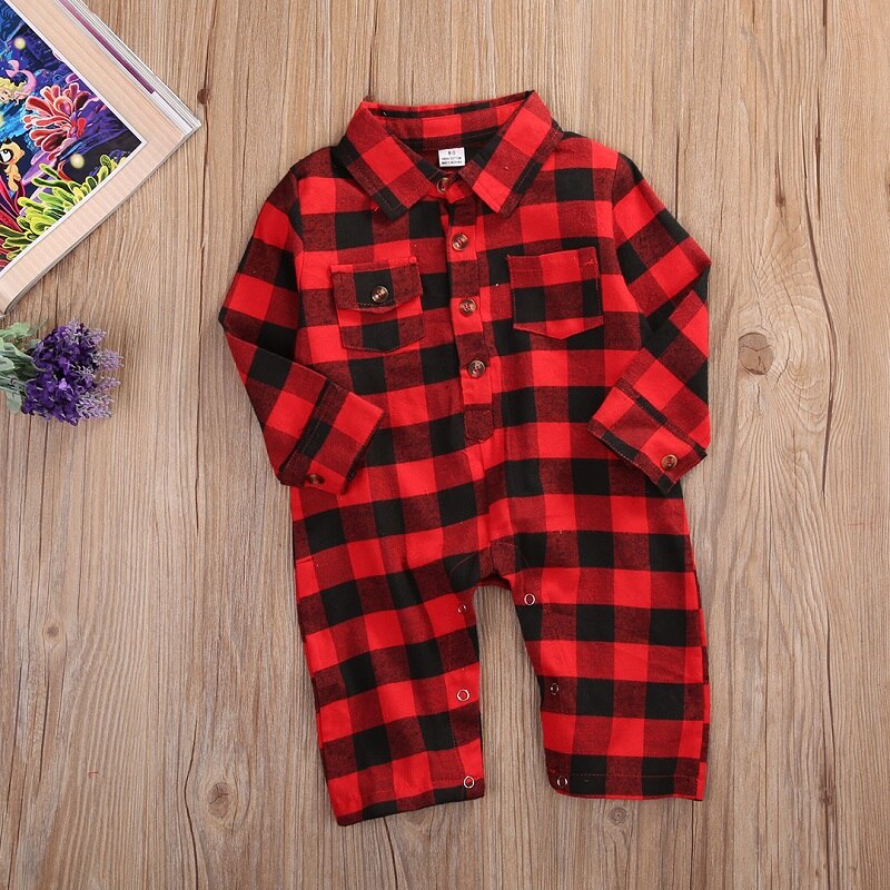 Casual Newborn Infant Baby Boy Plaid Bodysuit Jumpsuit Clothes Outfits - ebowsos