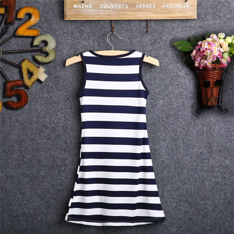 Casual Summer Kids Baby Girls Toddlers Sleeveless Anchors Striped Long Maxi Dress - ebowsos