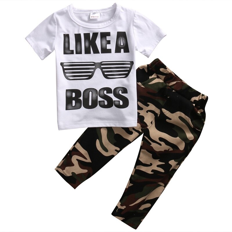 Casual Toddler Baby Kids Boys Clothes Set T-shirt Tops+Long Pants 2PCS Outfits - ebowsos