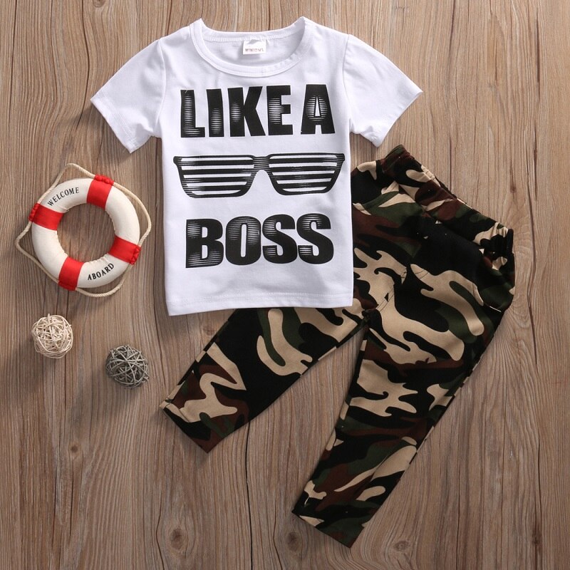 Casual Toddler Baby Kids Boys Clothes Set T-shirt Tops+Long Pants 2PCS Outfits - ebowsos