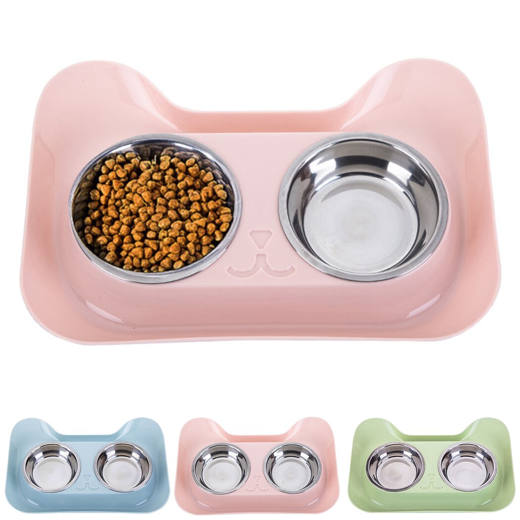 Cat Bowl Creative Pet Double Bowls Stainless Steel Non-Slip Dog Cat Bowl Pet Water Food Feeder Pet Feeding Supplies For Cats Dog-ebowsos