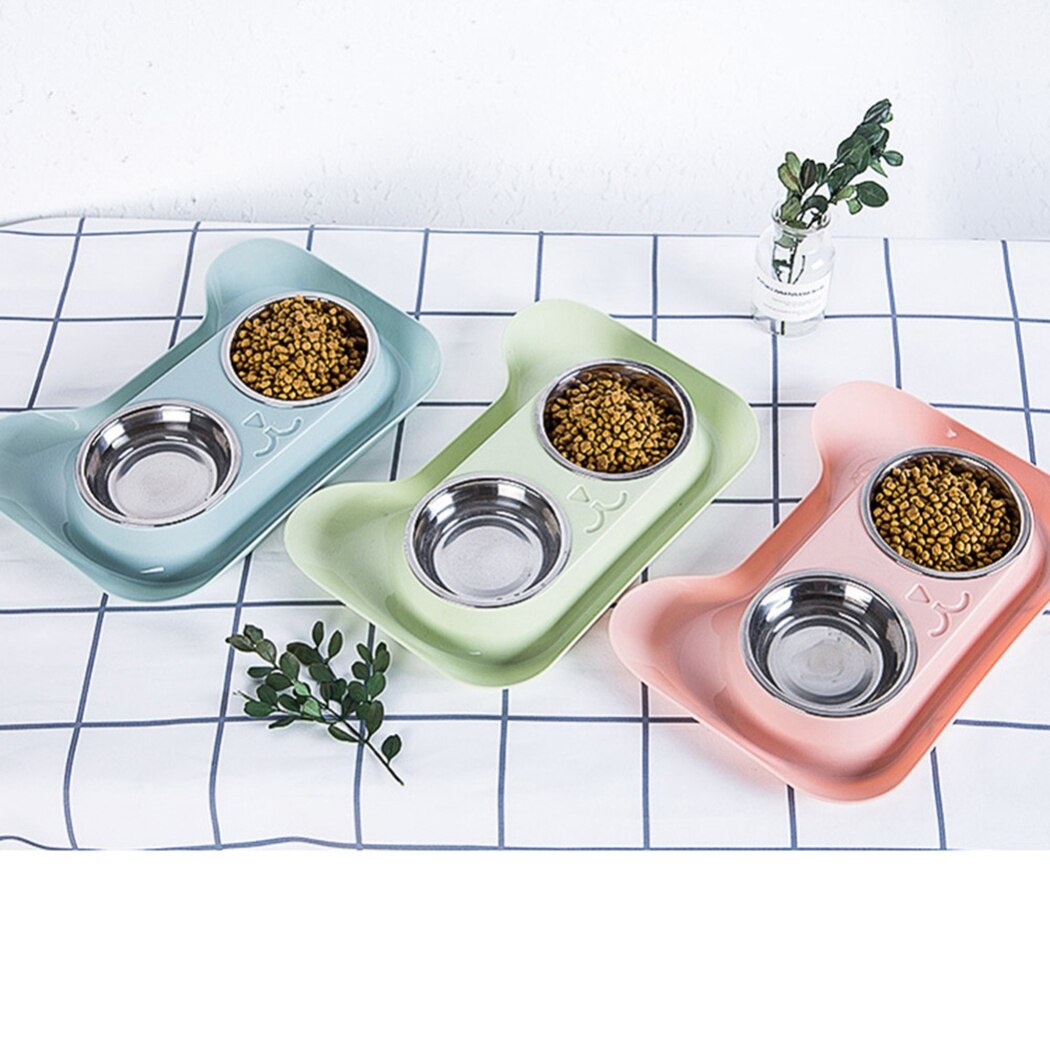 Cat Bowl Creative Pet Double Bowls Stainless Steel Non-Slip Dog Cat Bowl Pet Water Food Feeder Pet Feeding Supplies For Cats Dog-ebowsos