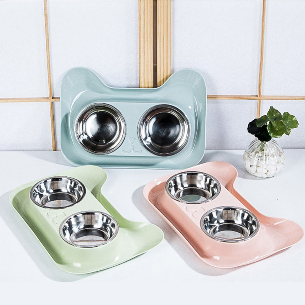 Cat Bowl Creative Pet Double Bowls Stainless Steel Non-Slip Dog Cat Bowl Pet Water Food Feeder Pet Feeding Supplies For Cats Dog-ebowsos