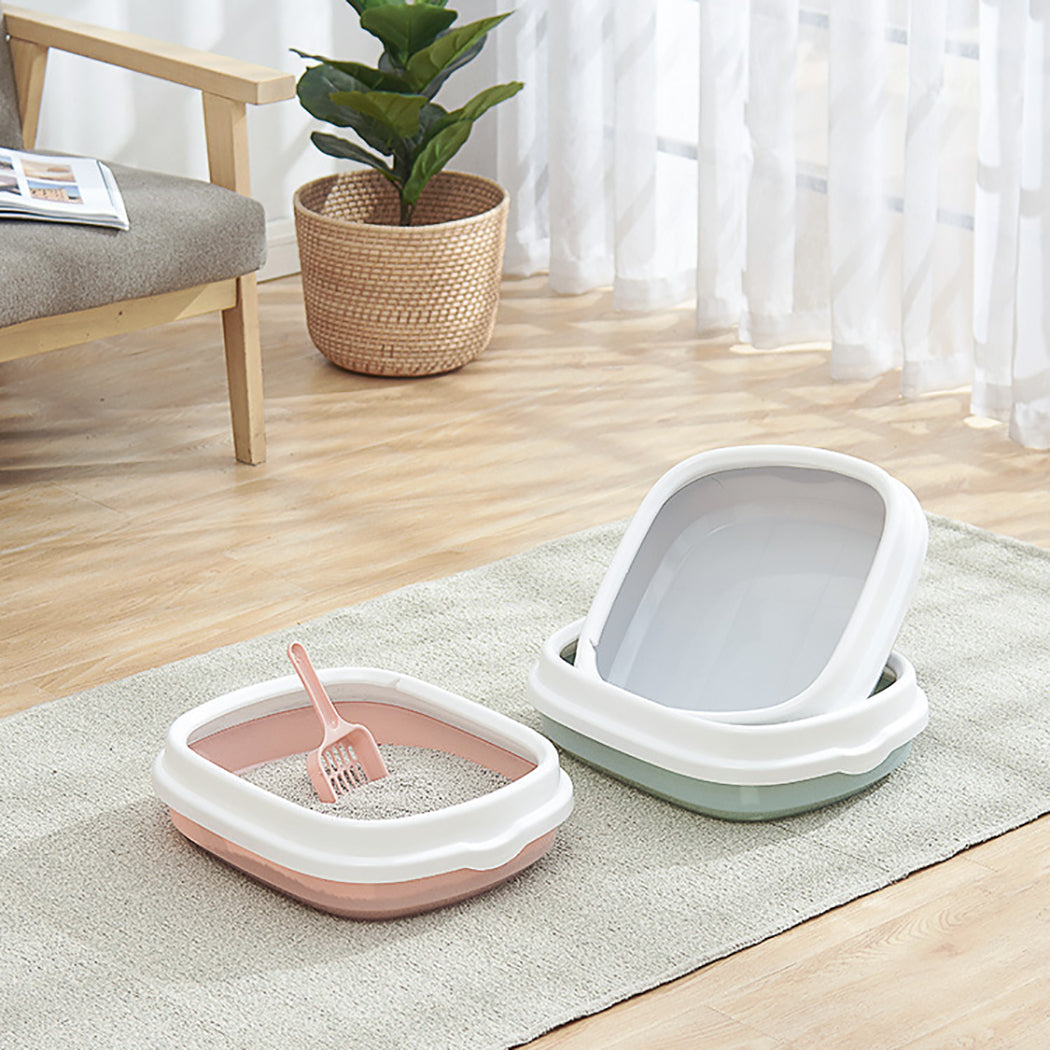 Cat Litter Pan Semi-Closed Detachable Open Cat Toilet Cat Litter Pot With Shovel Pet Cleaning Supplies Easy To Clean-ebowsos