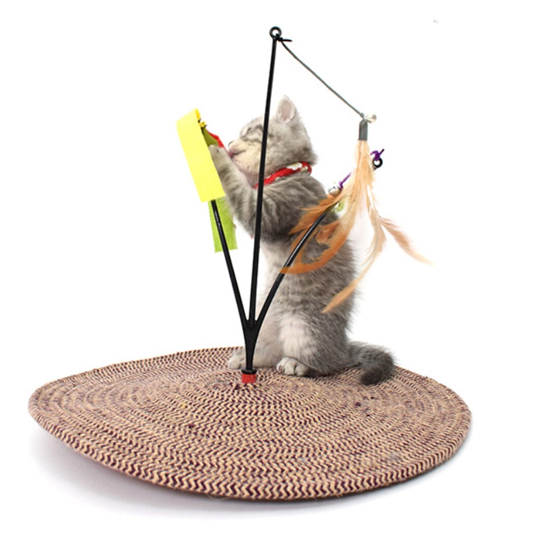 Cat Scratch Board Cotton Rope Felt Chicken Feather Creative Cat Toy Swing Tree Cat Scratch Pad Pet Interactive Training Supplies-ebowsos