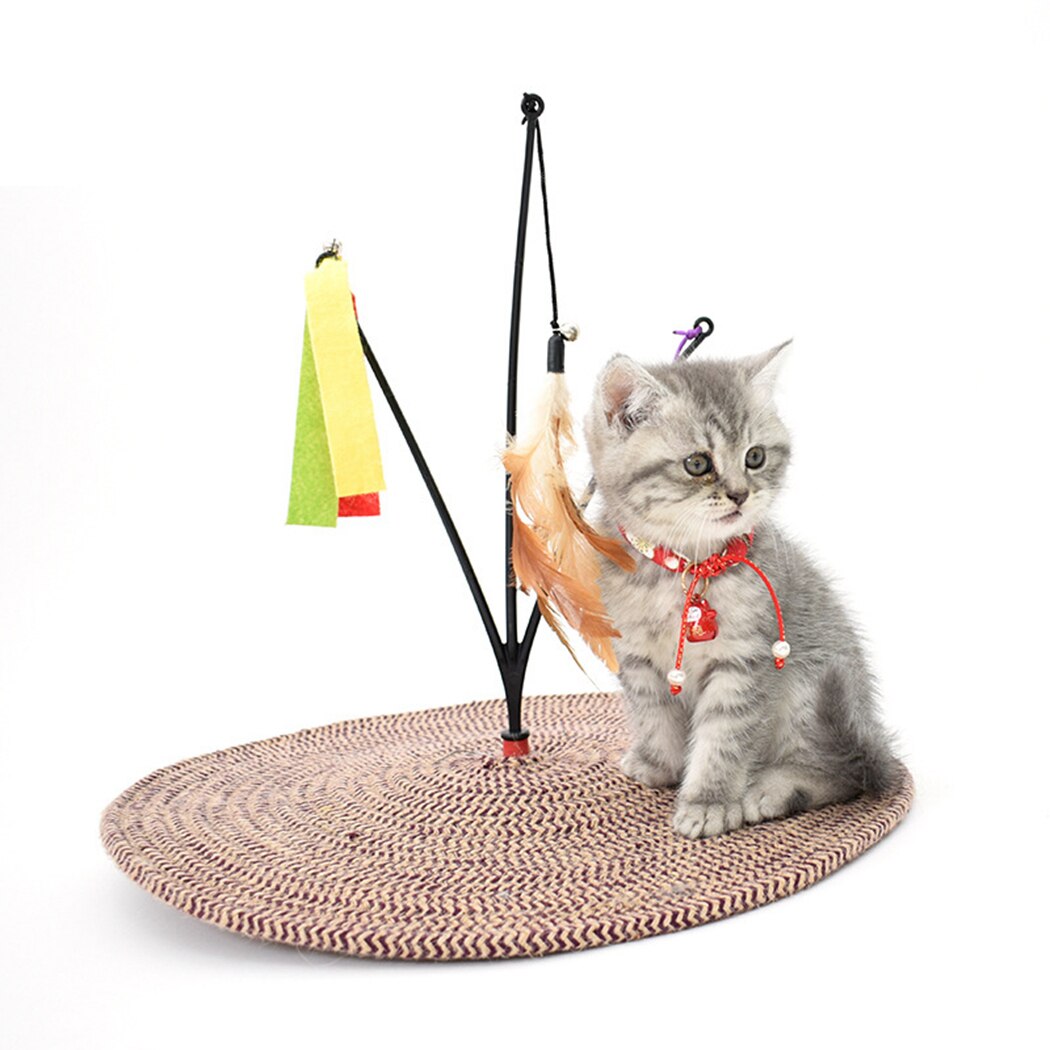 Cat Scratch Board Cotton Rope Felt Chicken Feather Creative Cat Toy Swing Tree Cat Scratch Pad Pet Interactive Training Supplies-ebowsos