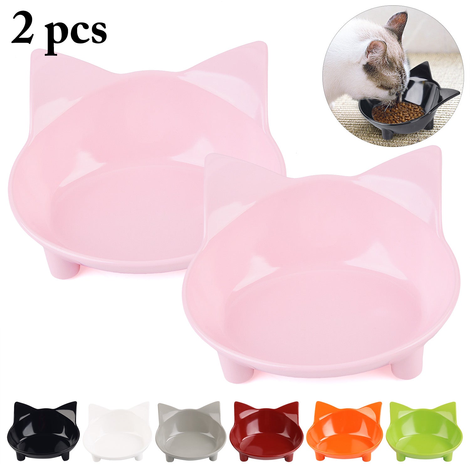 Cat-Shaped Pet Single Bowl 2PCS Cat Food Bowl Anti-Slip Multi-Purpose Pet Feeding Bowl Cat Water Bowl Pet Supplies Pink-ebowsos