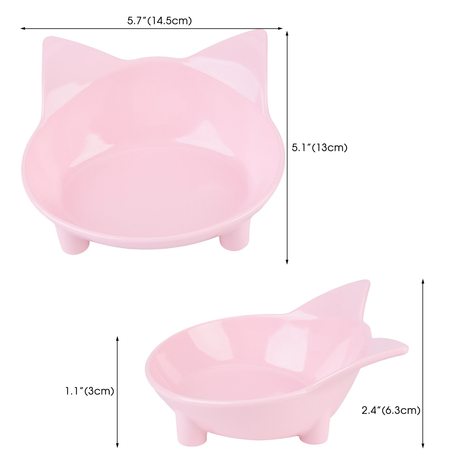 Cat-Shaped Pet Single Bowl 2PCS Cat Food Bowl Anti-Slip Multi-Purpose Pet Feeding Bowl Cat Water Bowl Pet Supplies Pink-ebowsos