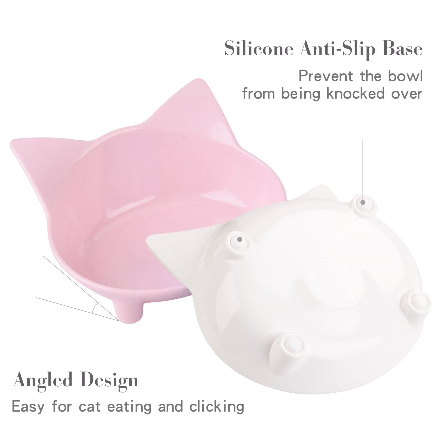 Cat-Shaped Pet Single Bowl 2PCS Cat Food Bowl Anti-Slip Multi-Purpose Pet Feeding Bowl Cat Water Bowl Pet Supplies Pink-ebowsos