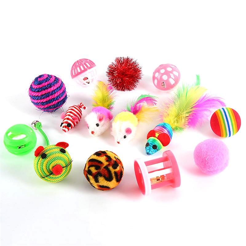 Cat Toy Set Including Teaser Wand Sisal Ball Mouse Cat Playing Toys Pet Chewing Toys Cat Toys 16Pcs-ebowsos