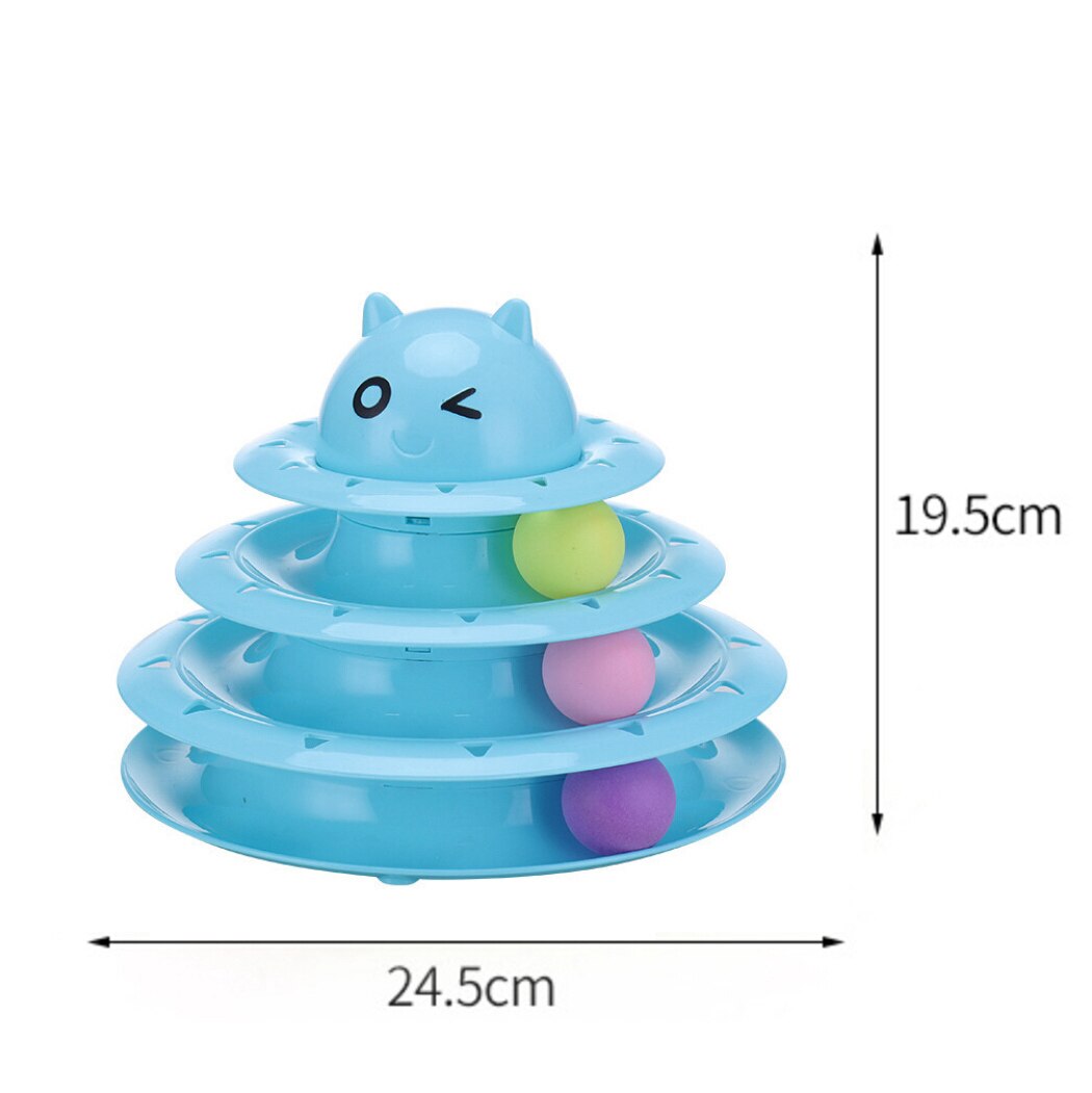 Cat Toy Three-Layer Turntable Track Tower Amusement Training Cat Interactive Toy Pet Toy With Balls Pet Cat Toy Track Carousel-ebowsos