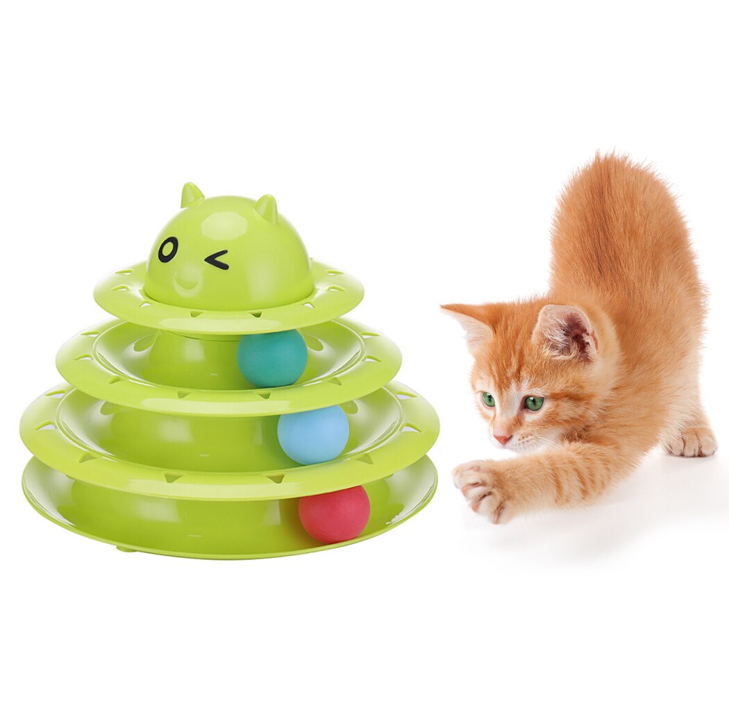 Cat Toy Three-Layer Turntable Track Tower Amusement Training Cat Interactive Toy Pet Toy With Balls Pet Cat Toy Track Carousel-ebowsos