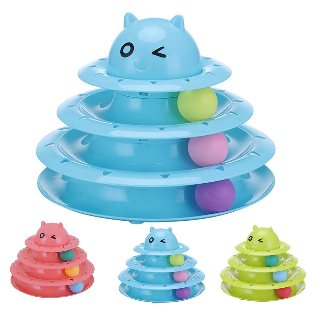 Cat Toy Three-Layer Turntable Track Tower Amusement Training Cat Interactive Toy Pet Toy With Balls Pet Cat Toy Track Carousel-ebowsos