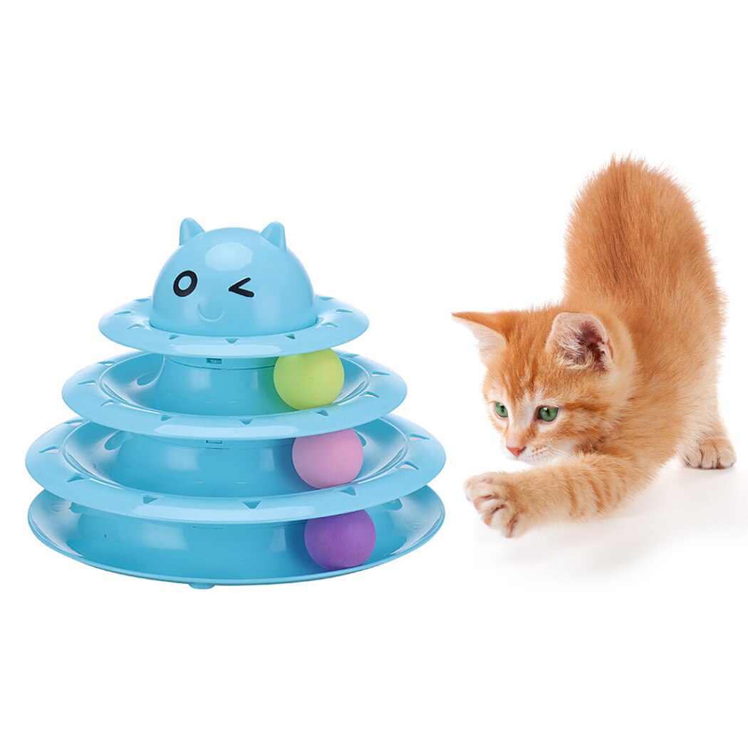 Cat Toy Three-Layer Turntable Track Tower Amusement Training Cat Interactive Toy Pet Toy With Balls Pet Cat Toy Track Carousel-ebowsos