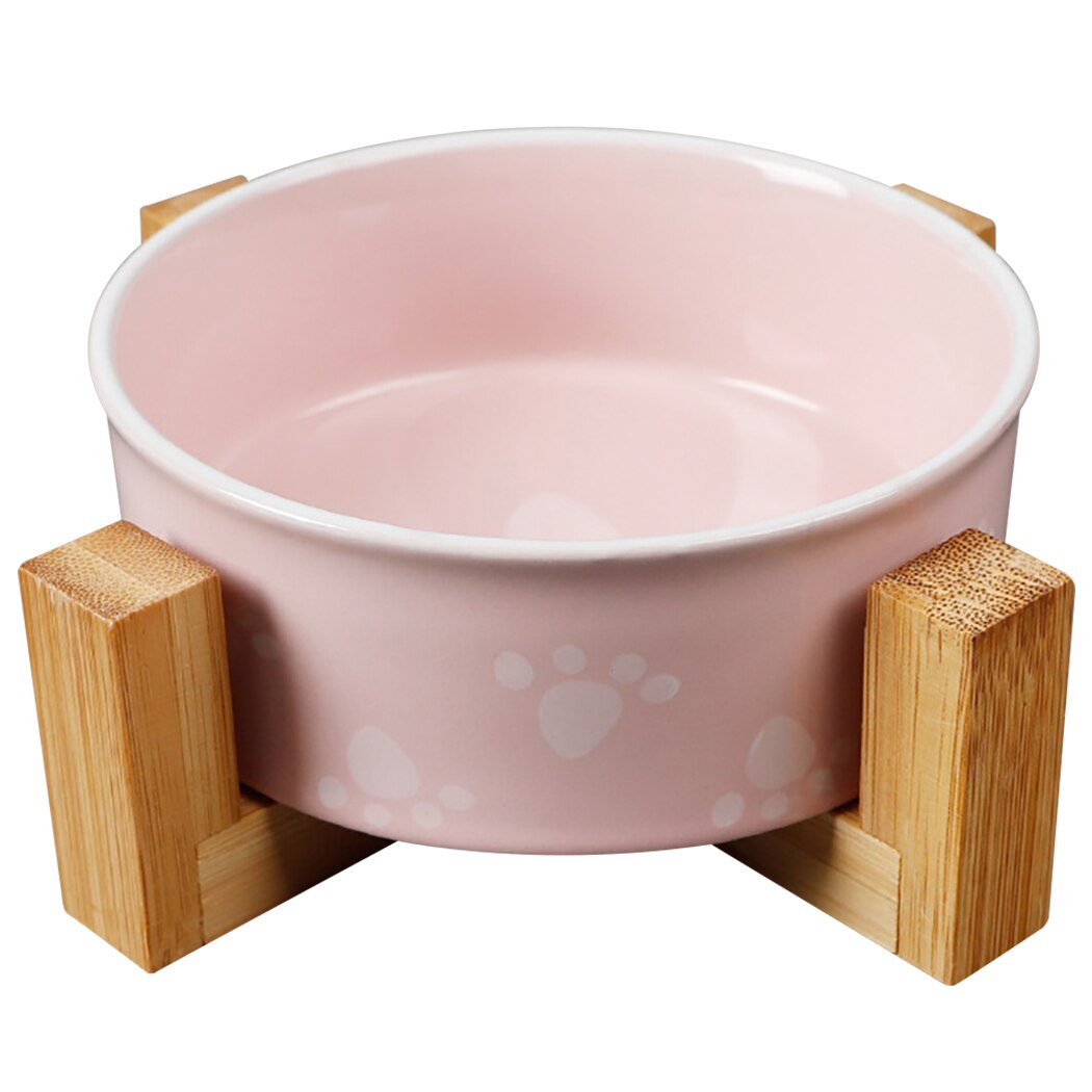 Ceramic Feeding And Drinking Bowls Combination With Bamboo Frame For Dogs Cats Water Drink Dishes Feeder Pet Daily Necessities-ebowsos