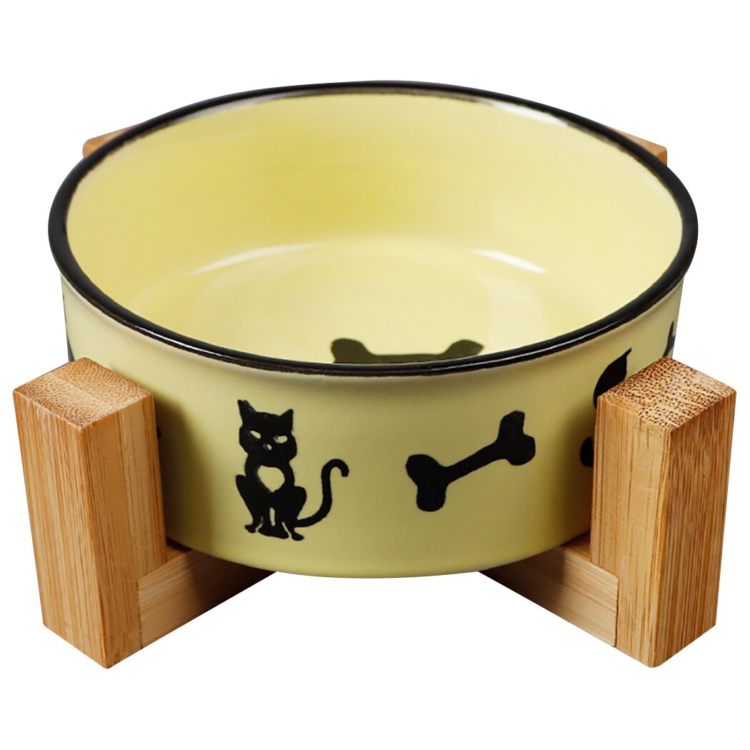 Ceramic Feeding And Drinking Bowls Combination With Bamboo Frame For Dogs Cats Water Drink Dishes Feeder Pet Daily Necessities-ebowsos