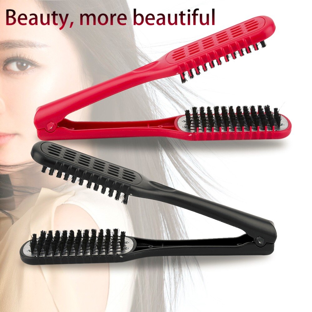 Ceramic Straightening Comb Double Sided Hair Brush Clamp Hairdressing Natural Fibres Bristle Hair Comb Hairstylig Tool - ebowsos