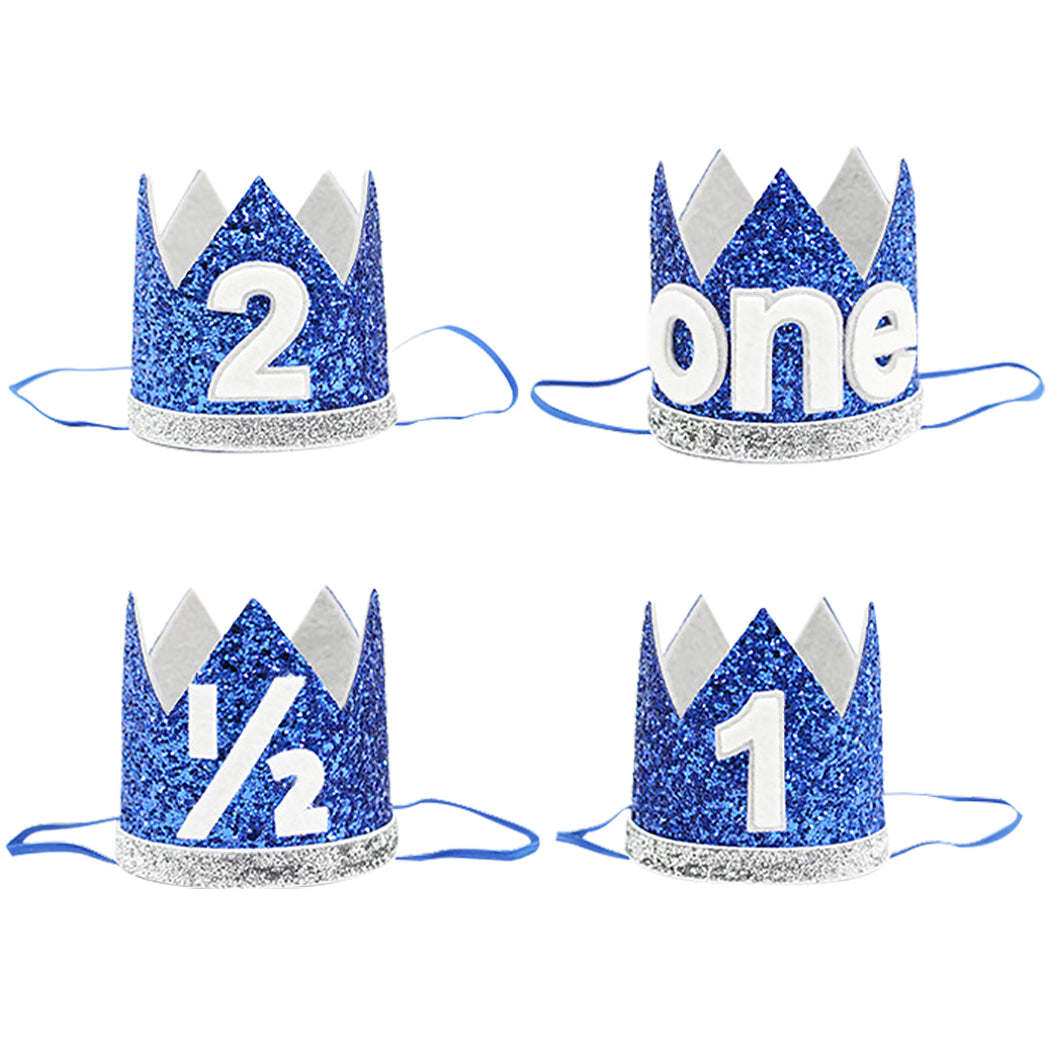 Child Birthday Party Decoration Blue Crown Party Hat Fashion Glitter Sequin Birthday Hat Party Crown Hat For Kids Birthday-ebowsos