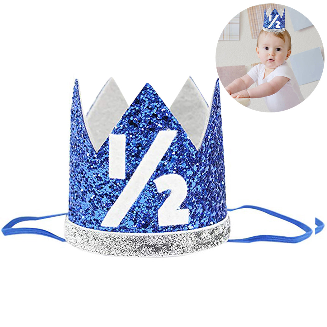 Child Birthday Party Decoration Blue Crown Party Hat Fashion Glitter Sequin Birthday Hat Party Crown Hat For Kids Birthday-ebowsos