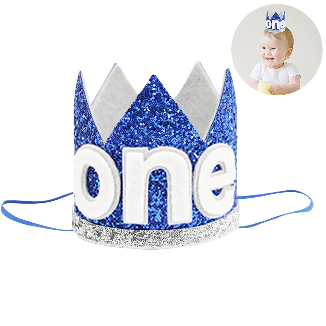 Child Birthday Party Decoration Blue Crown Party Hat Fashion Glitter Sequin Birthday Hat Party Crown Hat For Kids Birthday-ebowsos