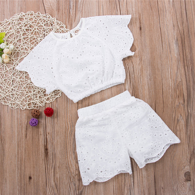 Child Kids Baby Girl Floral Crochet Lace Tops Crop Shorts Pants Outfits Sunsuit 2-7Y - ebowsos