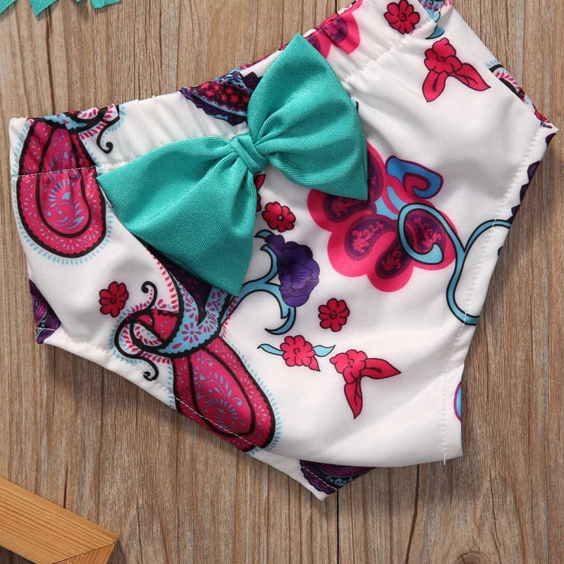 Children Baby Girl Tankini Bikini Suit Tassel Swimwear Swimsuit Bathing Suit 3PCS Toddler Kids Clothing Set - ebowsos