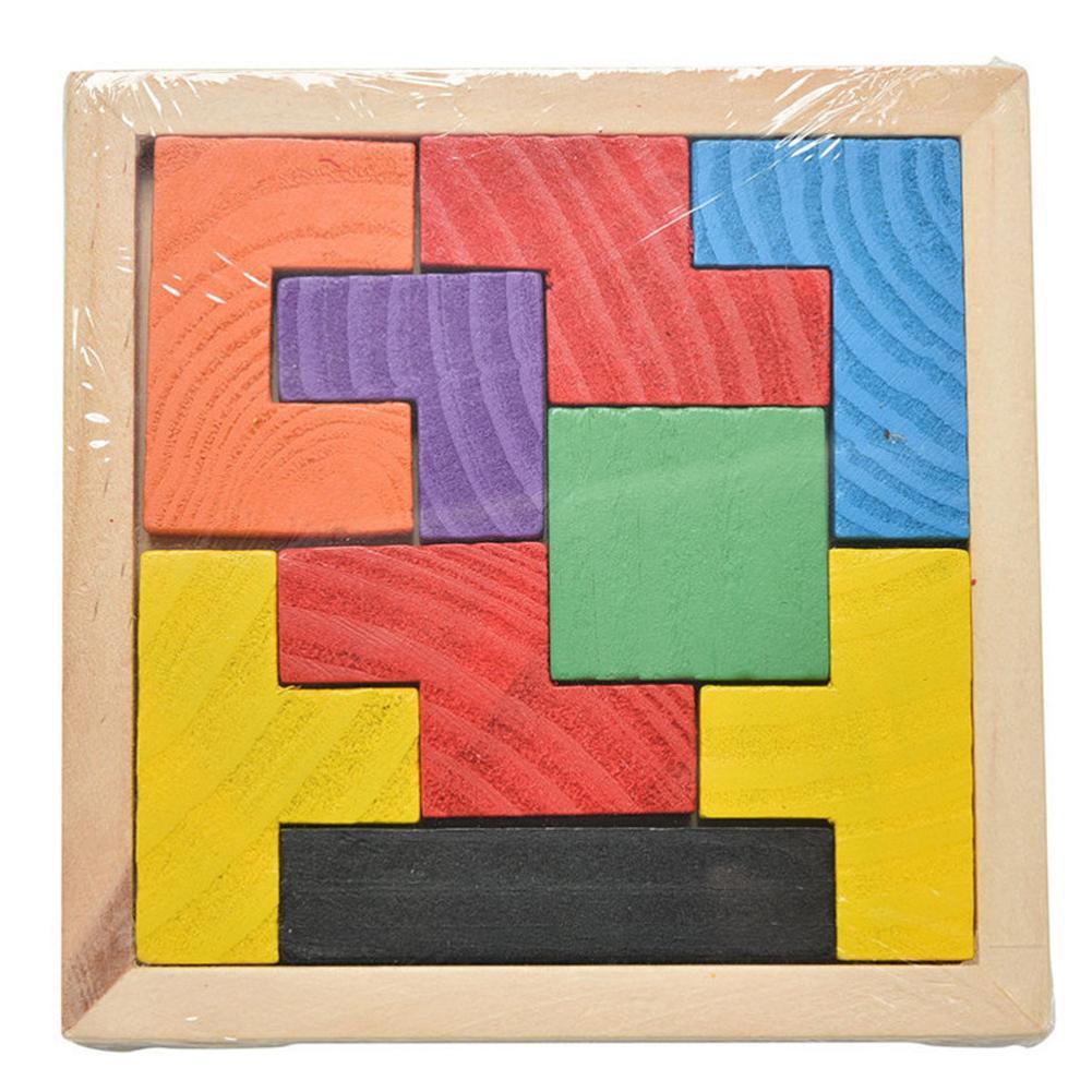 Children Brain Traning Wooden Sorting Nesting Jigsaw Toys 3D Puzzle Tangram Tetris Geometric Shape Game Learning Toys For Kids-ebowsos