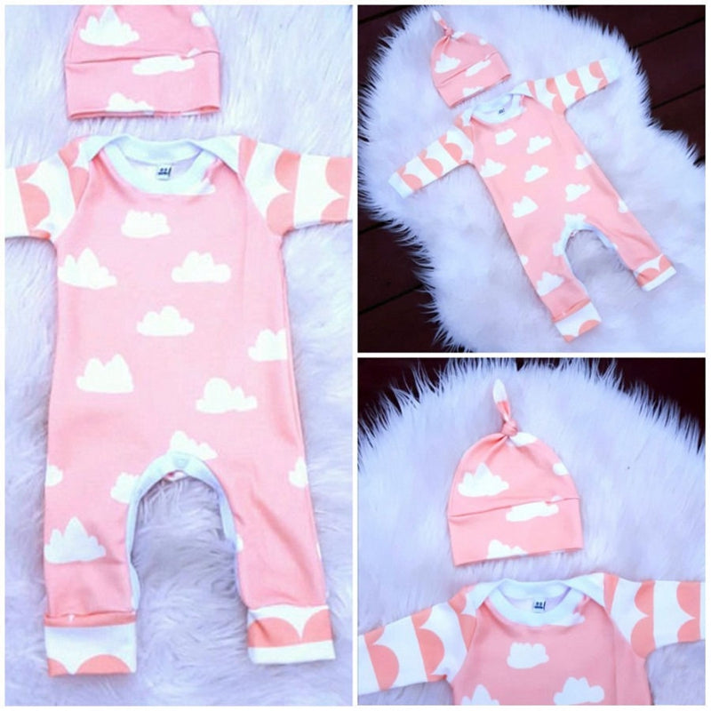 Children Clothing Flaky Clouds Baby Boys Girls Romper Warm Jumpsuit Romper Hat Clothes Outfits Set - ebowsos