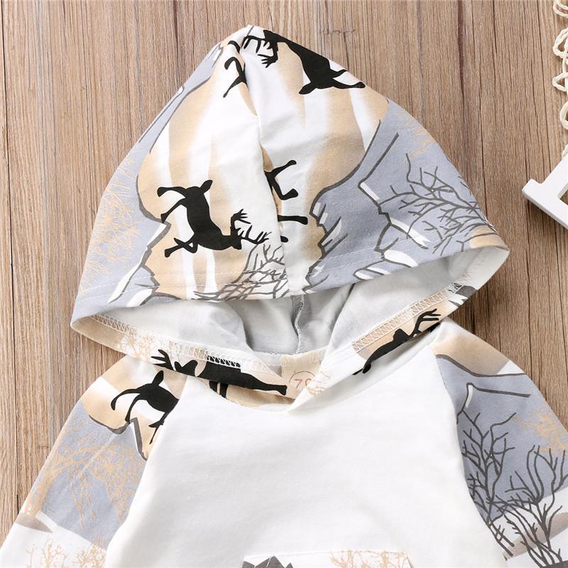 Children Clothing Set Boys Girls Deer Hooded Tops Long Sleeve Cotton Sweatshirt Long Pants Outfits Clothes - ebowsos