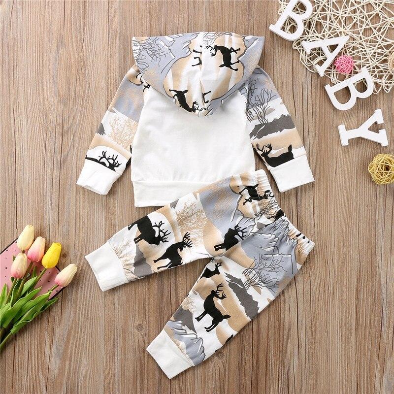 Children Clothing Set Boys Girls Deer Hooded Tops Long Sleeve Cotton Sweatshirt Long Pants Outfits Clothes - ebowsos