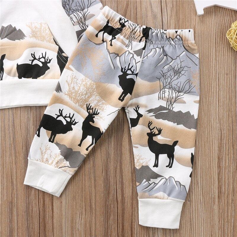 Children Clothing Set Boys Girls Deer Hooded Tops Long Sleeve Cotton Sweatshirt Long Pants Outfits Clothes - ebowsos