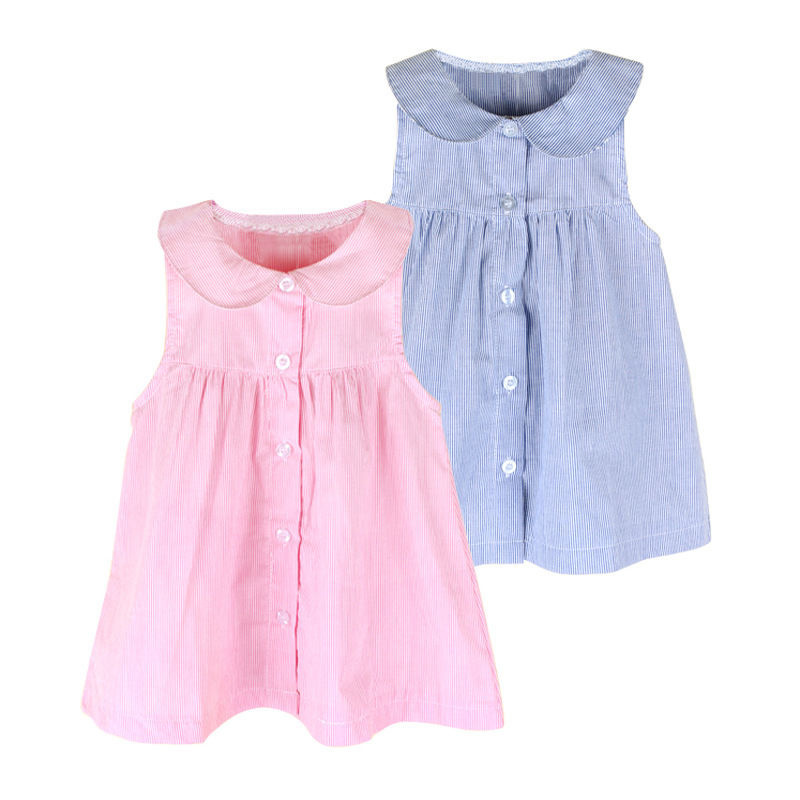 Children Dresses Summer Spring Baby Dress Toddler Girl Striped Sleeveless Cotton Dress Peter pan Neck Dress 0-5t - ebowsos