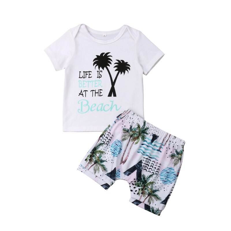 Children Kids Baby Boys Short Sleeve Letter Printed T shirt Tops+ Floral Shorts Clothing Suit Clothes Outfits Sets - ebowsos