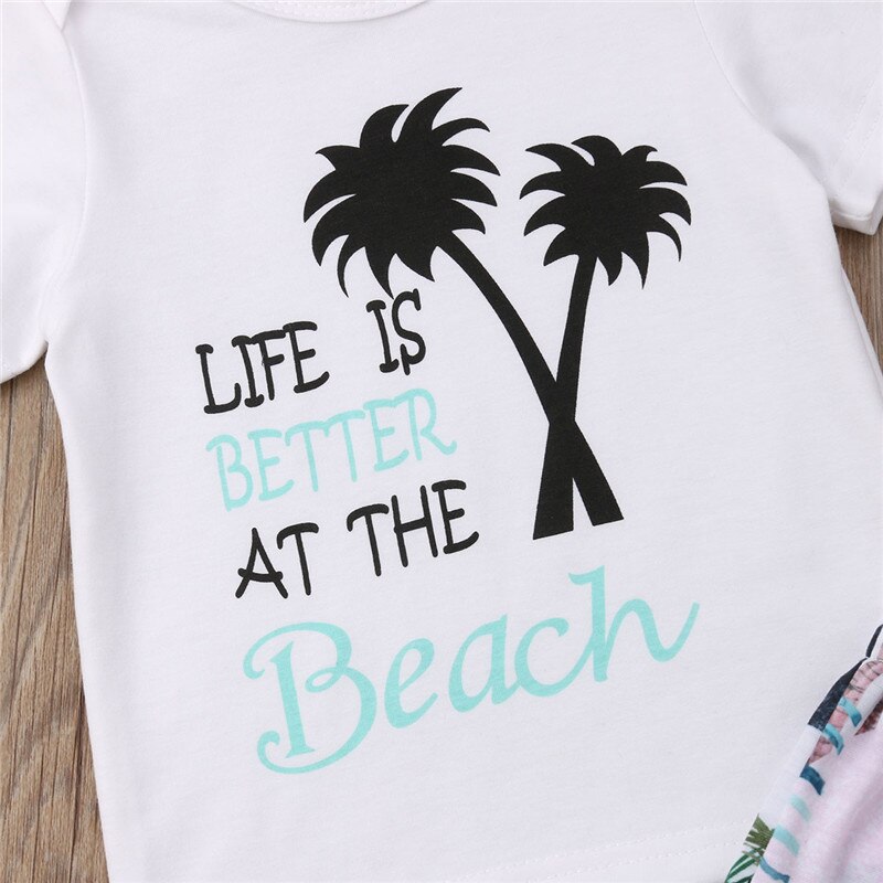 Children Kids Baby Boys Short Sleeve Letter Printed T shirt Tops+ Floral Shorts Clothing Suit Clothes Outfits Sets - ebowsos