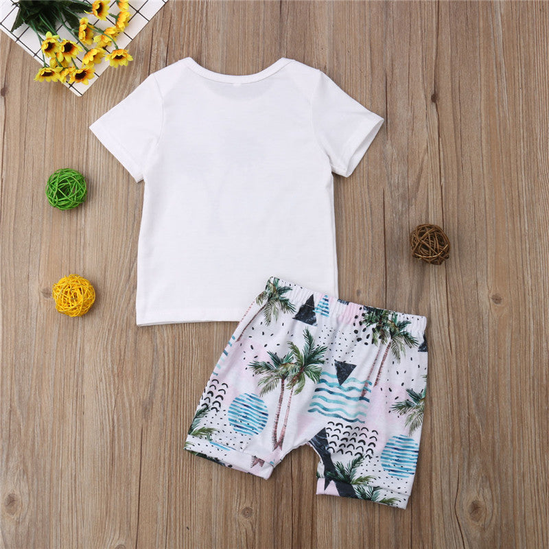 Children Kids Baby Boys Short Sleeve Letter Printed T shirt Tops+ Floral Shorts Clothing Suit Clothes Outfits Sets - ebowsos